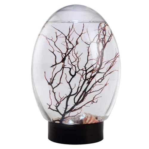 EcoSphere Small Fish Tank, Mini Aquarium Fish Tank Ecosphere Closed Aquatic Ecosystem with LED Light Desktop Aquarium Stable Black Base No Need to Feed or Change Water